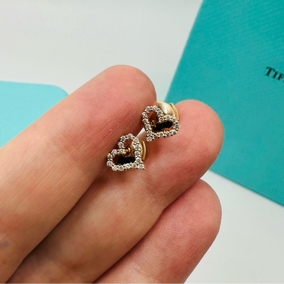 Tiffany & Co. .13 Diamond 18K Rose Gold Heart Earrings with Box - Picture 10 of 13